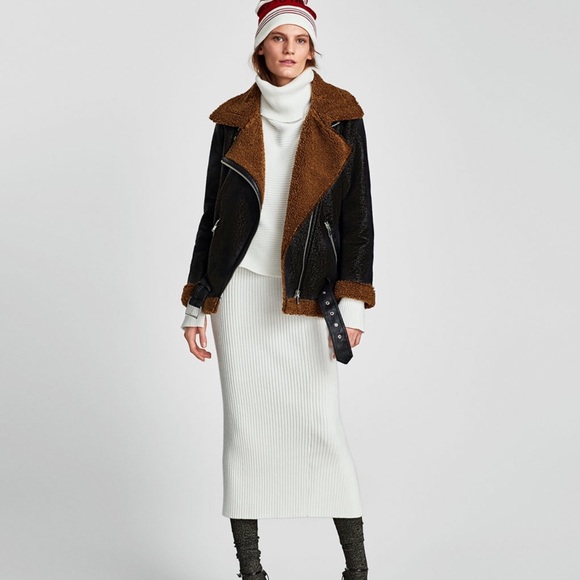 Zara Moto Shearling Jacket - Picture 2 of 5